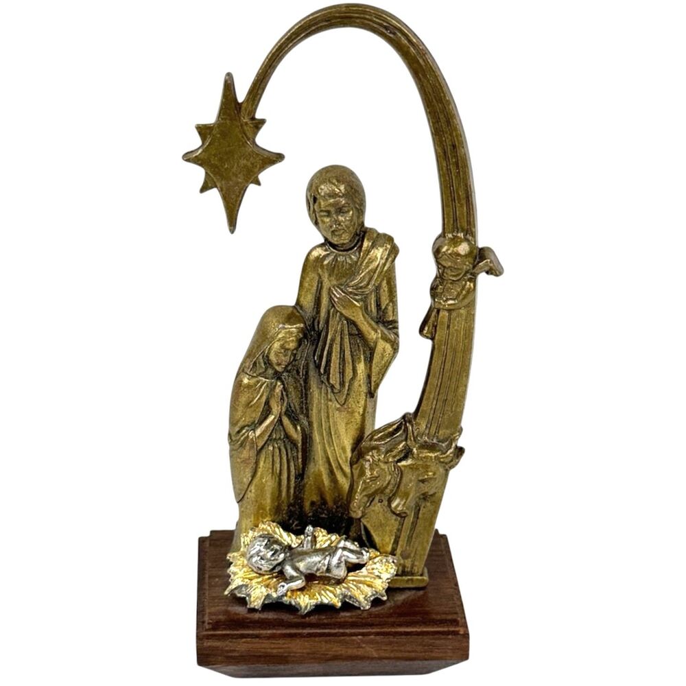 Vintage Exclusive Designs Brass Nativity Scene Figurine Jesus Holy Family Star